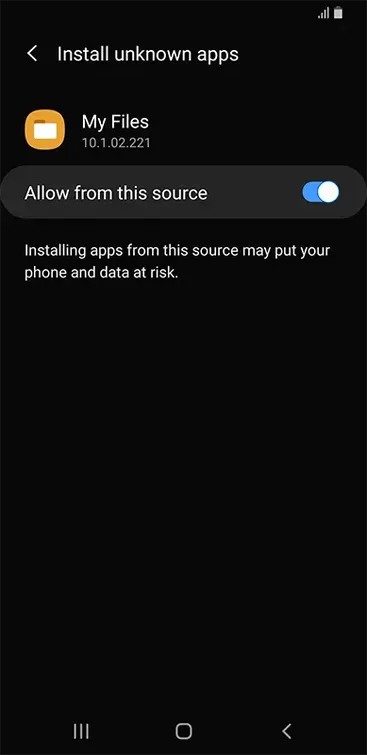 Install unknown apps: allow installation from the browser